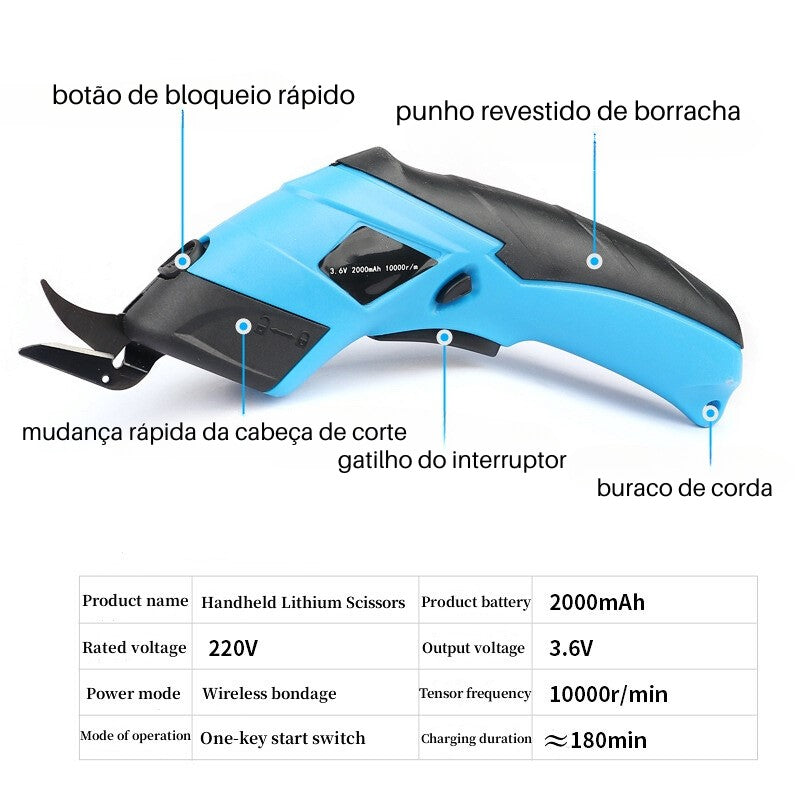 Tesoura elétrica doméstica de 3,6 V, tesoura de aço de tungstênio Recarregável por USB, muito afiada, ferramenta de corte portátil para couro/tecido