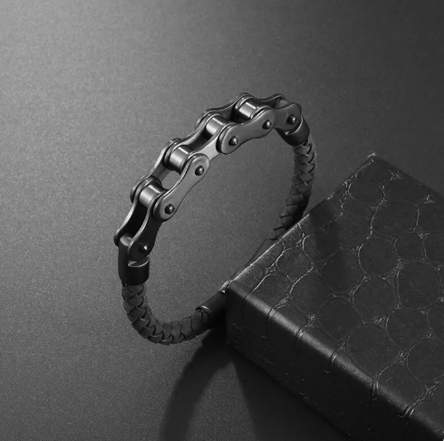 Pulseira Formato Mix Correia de Moto e Couro