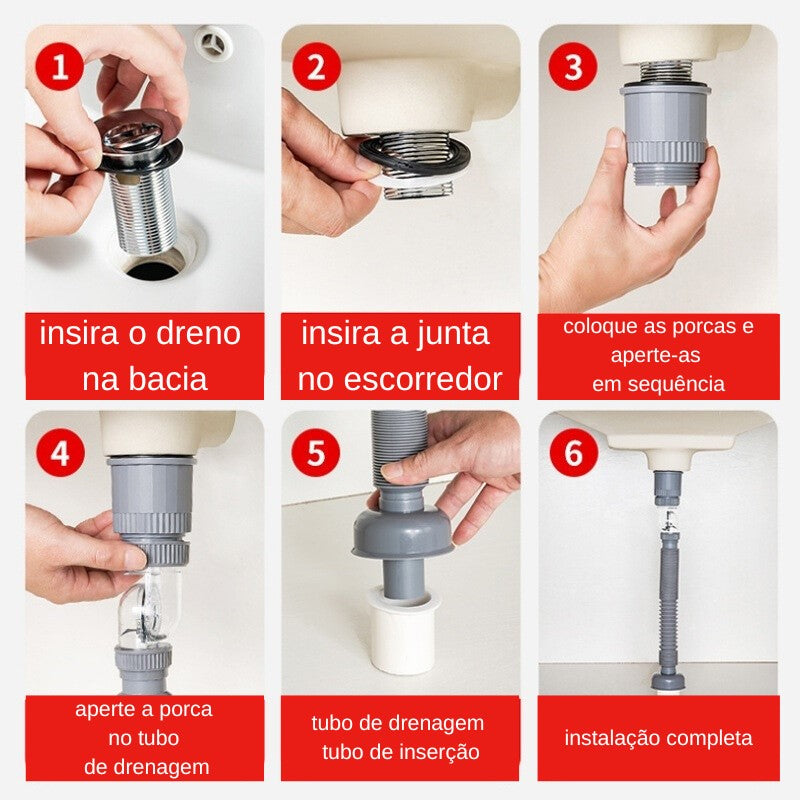 Sifão para Pia 360º para Instalação em  pias de Cozinhas e Banheiros