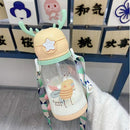 Garrafa Plástica 600ML, Desenhos Criativos e Divertidos, Ideal para Bebes e Crianças Pequenas, À Prova de Vazamentos e com Alça de Ombro