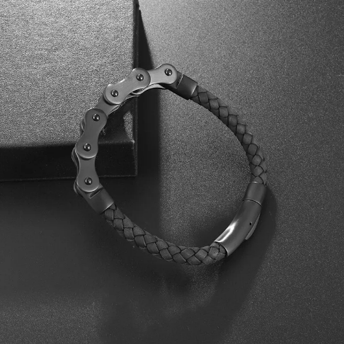 Pulseira Formato Mix Correia de Moto e Couro