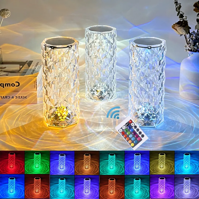 Luminária de Mesa LED tipo Cristal, USB Recarregável, Touch Night Light, Regulável, Romântico, Diamante, uso Quarto, Sala