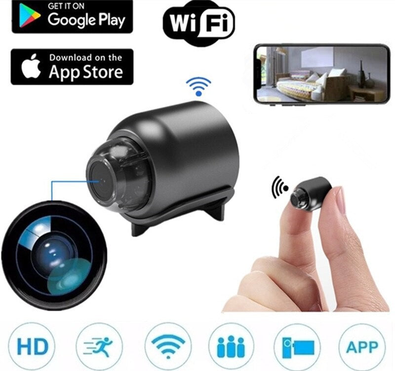 Mini Câmera 1080P WiFi, Vídeo Visão Noturna, Mobile 90° Gravador de Áudio Suporte Cartão Memória até 128GB