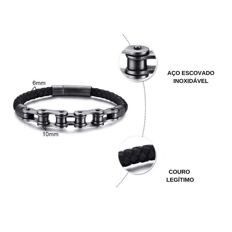 Pulseira Formato Mix Correia de Moto e Couro