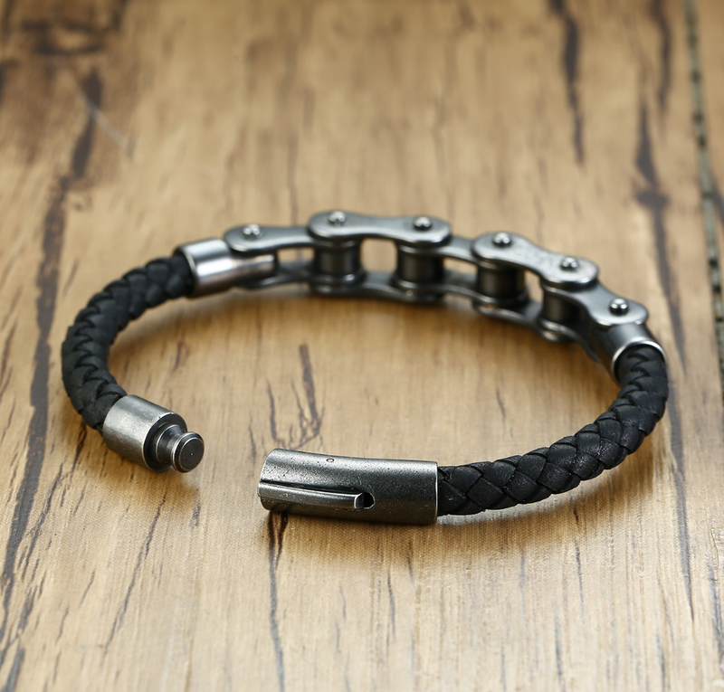 Pulseira Formato Mix Correia de Moto e Couro