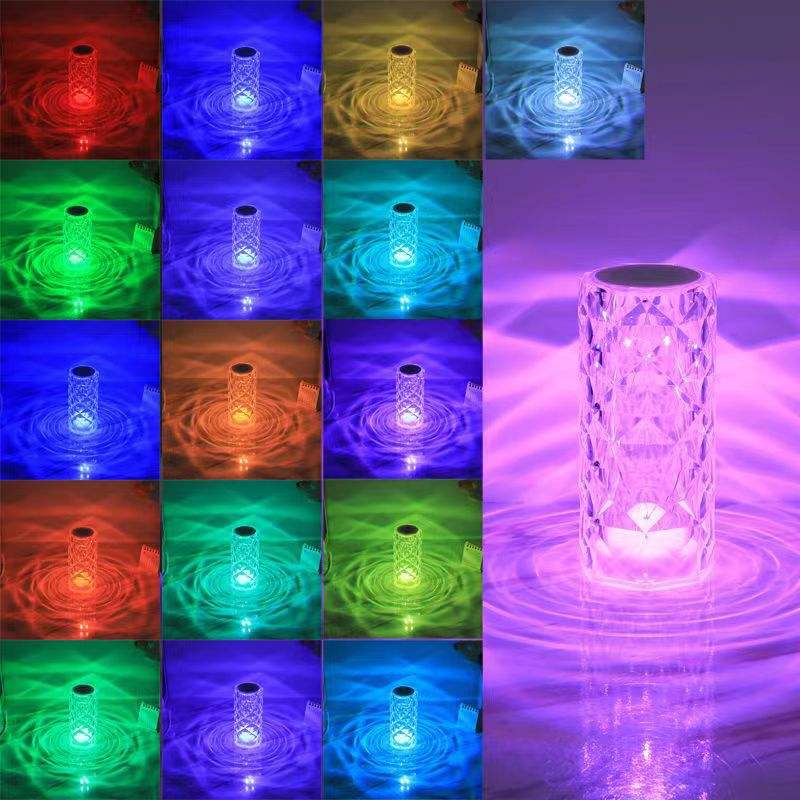 Luminária de Mesa LED tipo Cristal, USB Recarregável, Touch Night Light, Regulável, Romântico, Diamante, uso Quarto, Sala