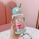 Garrafa Plástica 600ML, Desenhos Criativos e Divertidos, Ideal para Bebes e Crianças Pequenas, À Prova de Vazamentos e com Alça de Ombro