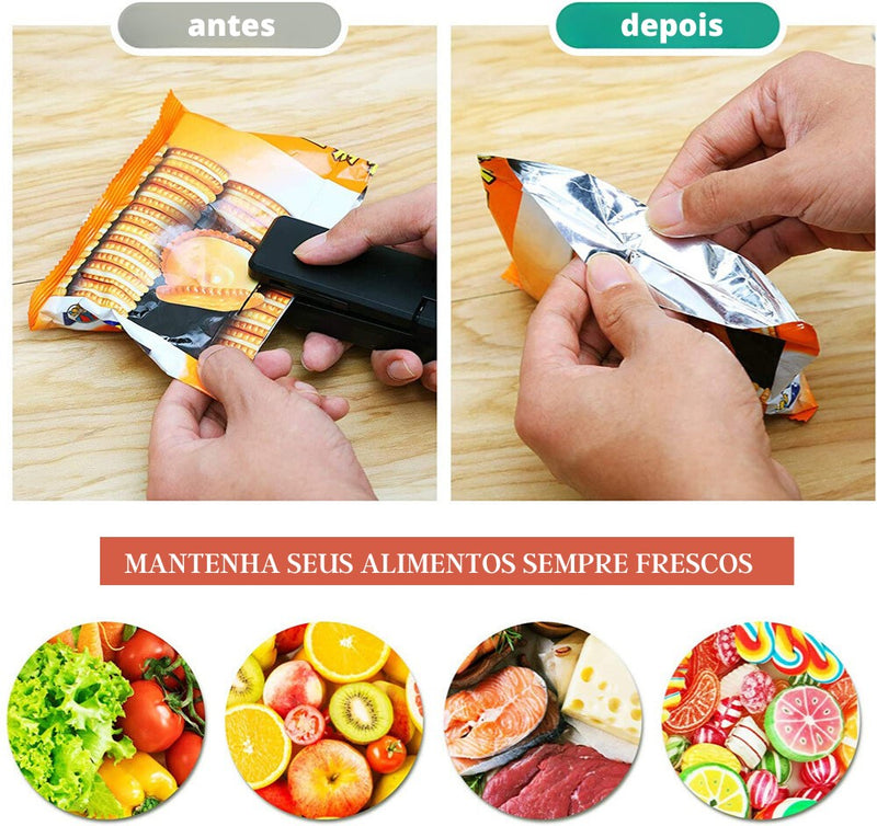 Mini Selador Portátil para Embalagem e Saco Plástico Carregável USB