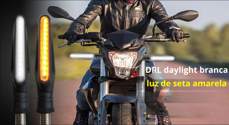 Setas Dianteira e Traseira tipo DRL, pisca da dianteira com luz Daytime Running Light(luz de circulação diurna) e pisca traseiro com Break Strobe Light(luz de freio embutida)