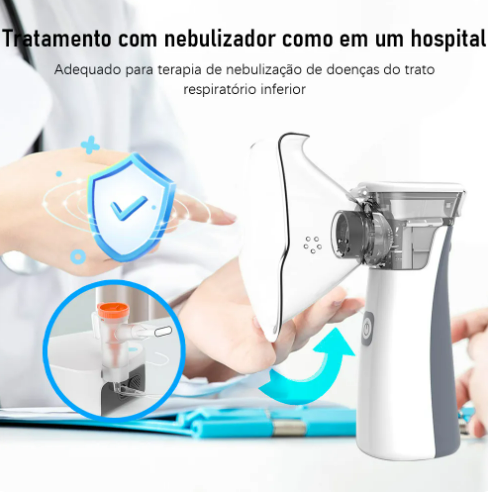Nebulizador Médico para Inalação Oral e Nasal, Uso de Adultos e Crianças Uso Bateria, Sem Fio,  Carga Rápida Portátil e Tamanho Pequeno