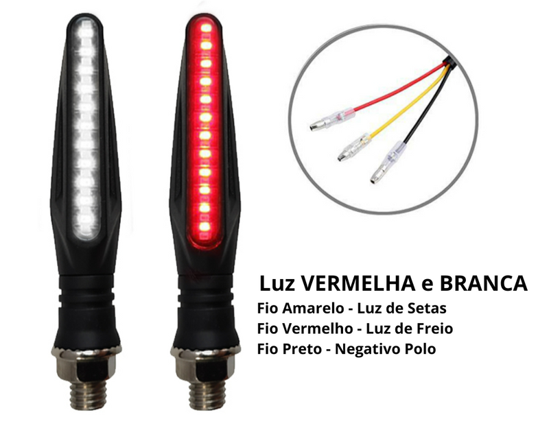 Setas Dianteira e Traseira tipo DRL, pisca da dianteira com luz Daytime Running Light(luz de circulação diurna) e pisca traseiro com Break Strobe Light(luz de freio embutida)