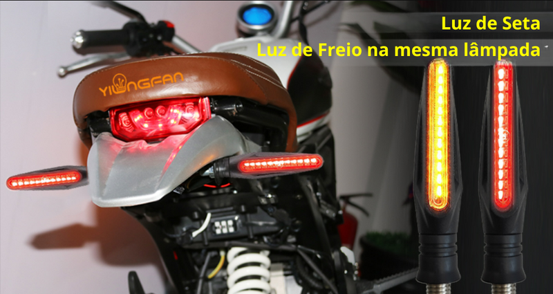 Setas Dianteira e Traseira tipo DRL, pisca da dianteira com luz Daytime Running Light(luz de circulação diurna) e pisca traseiro com Break Strobe Light(luz de freio embutida)