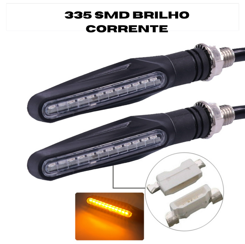 Setas Dianteira e Traseira tipo DRL, pisca da dianteira com luz Daytime Running Light(luz de circulação diurna) e pisca traseiro com Break Strobe Light(luz de freio embutida)
