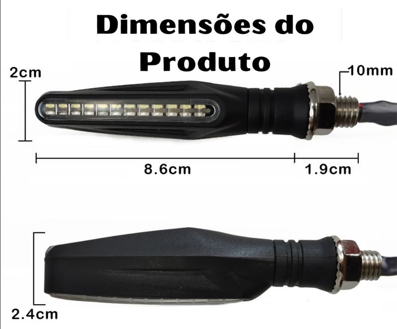 Setas Dianteira e Traseira tipo DRL, pisca da dianteira com luz Daytime Running Light(luz de circulação diurna) e pisca traseiro com Break Strobe Light(luz de freio embutida)