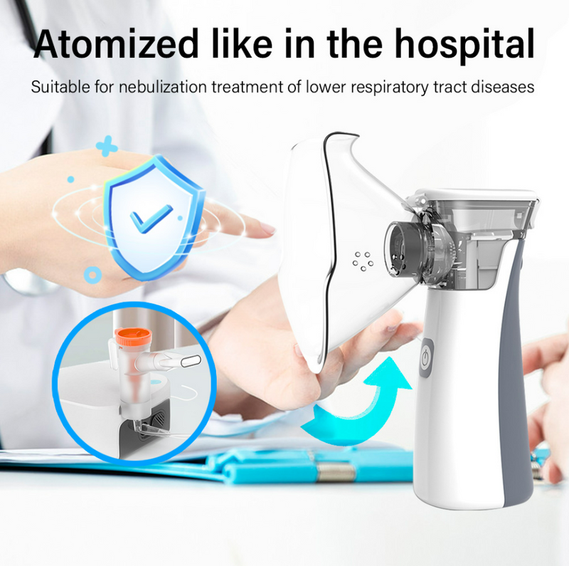 Nebulizador Médico para Inalação Oral e Nasal, Uso de Adultos e Crianças Uso Bateria, Sem Fio,  Carga Rápida Portátil e Tamanho Pequeno