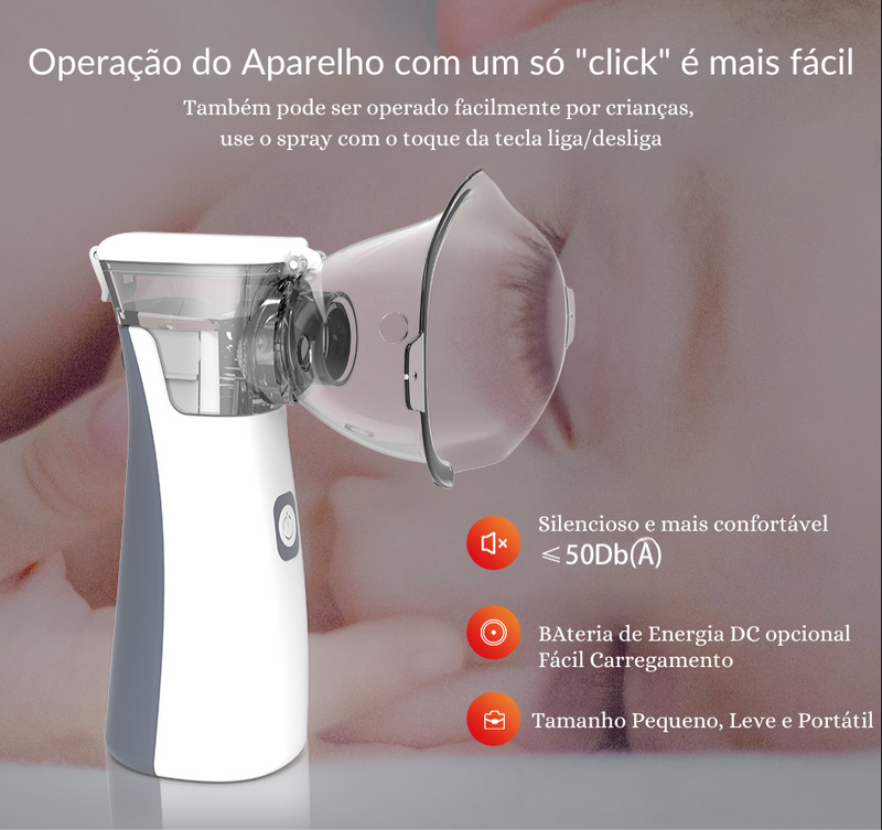 Nebulizador Médico para Inalação Oral e Nasal, Uso de Adultos e Crianças Uso Bateria, Sem Fio,  Carga Rápida Portátil e Tamanho Pequeno