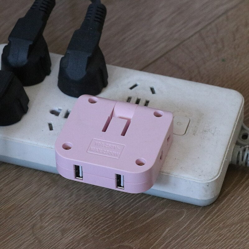Extensão Plug Elétrica Adaptador 2 em 1 - Entrada Elétrica e USB - Ajustável 180º de Rotação