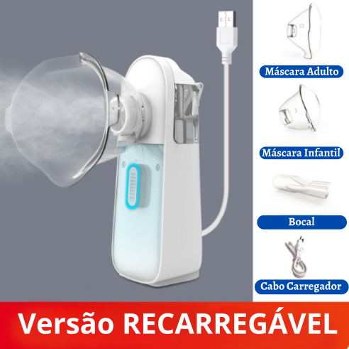 Nebulizador Médico para Inalação Oral e Nasal, Uso de Adultos e Crianças Uso Bateria, Sem Fio,  Carga Rápida Portátil e Tamanho Pequeno