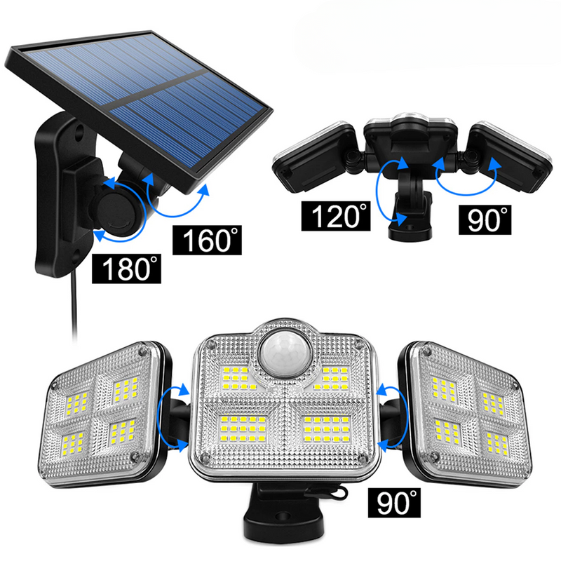 Refletor Led Solar Super Bright Light, Uso Exterior e Interior, Impermeável, Luminária Ajustável, Largo Ângulo de Iluminação